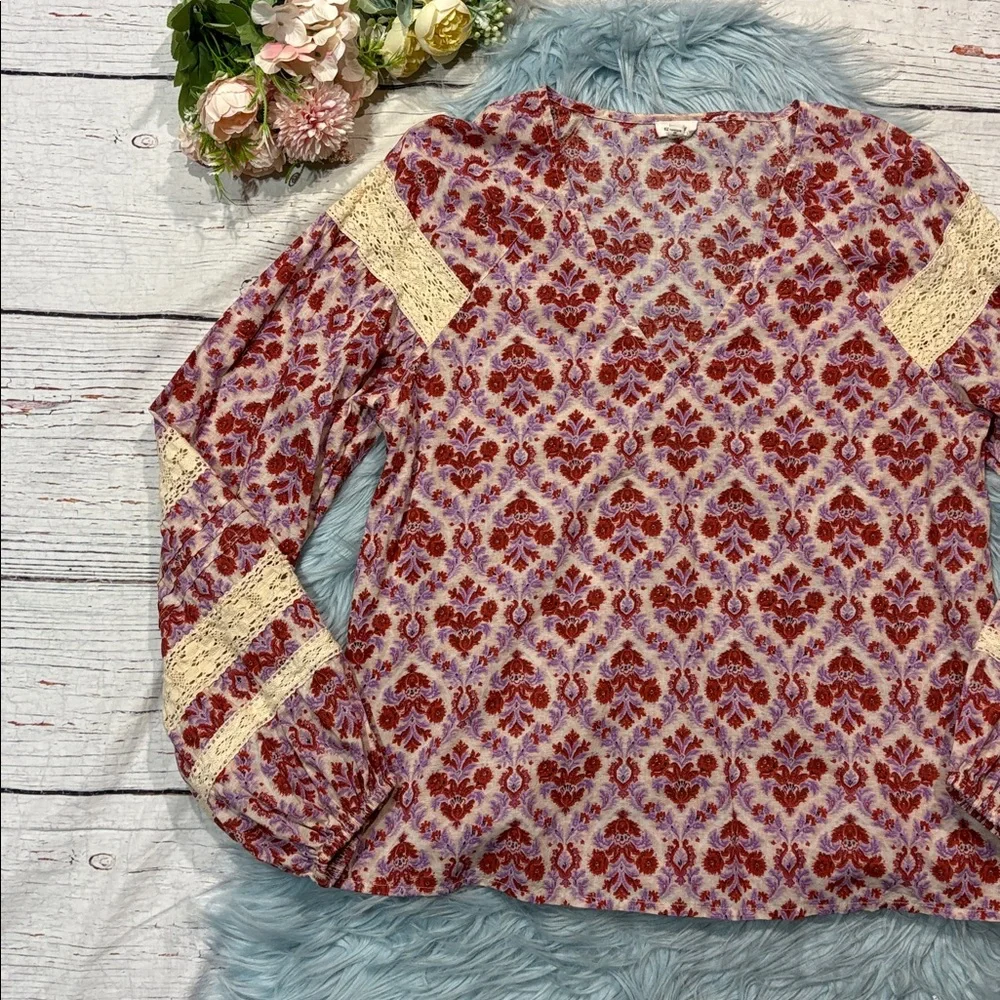 Eze Sur Mer Anthropologie women's multicolored floral long-sleeved blouse - Picture 4 of 8